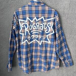 Cakeworthy Shirt Mens XXL Blue Plaid Button Down Long Sleeve Nickelodeon Rugrats